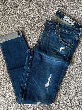 AG Adriano Goldschmied Women's Dark Blue Distressed Skinny Jeans